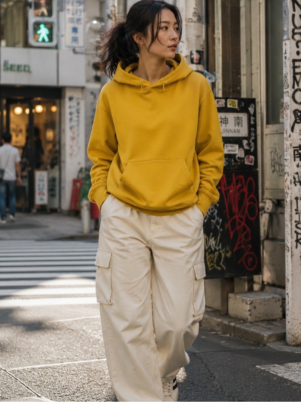 Sunny Cloud Japanese Yellow Cotton Hoodie Large Small Street Minimalist Casual